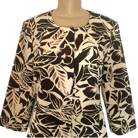 Trisisto Femme Floral Leaf Brown & White Safari Fitted Suit Jacket Blazer Padded - Picture 14 of 14